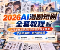 2026AI漫剧短剧全套教程，从零基础启蒙到S级精品实战全覆盖，学会即落地、制作即变现