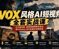 【无水印】VOX风格AI短视频全套实战课：从文案选题、配音到视频制作优化，附VOXeasy Skill及提示词资料包