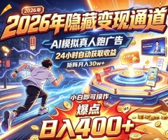 2026年别死磕自媒体，隐藏变现通道，AI模拟真人自动跑广告，小白即可操作，日入400+，矩阵月入可达到30w+【揭秘】