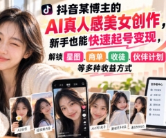 抖音某博主的AI真人感美女创作，新手也能快速起号变现，解锁星图，商单，收徒，伙伴计划等多种收益方式