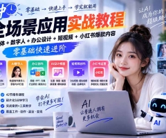 AI全场景应用实战教程｜提示词+智能体+数字人+办公设计+短视频+小红书爆款内容，零基础快速进阶