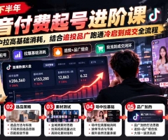 2026下半年抖音付费起号进阶课：主打场中拉高基础消耗，结合追投品广跑通冷启到成交全流程