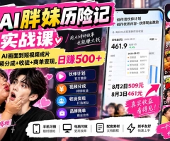 抖音AI胖妹历险记实战课：从剧情构思、AI画面到短视频成片，伙伴计划+视频分成+收徒+商单变现，日赚500+