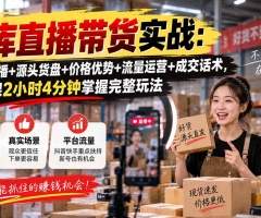 仓库直播带货实战：低成本开播+源头货盘+价格优势+流量运营+成交话术，一节课2小时4分钟掌握完整玩法
