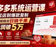 拼多多系统运营课 从O起店到爆款复制 定日销干单 快速实现稳定 月利润破 5万