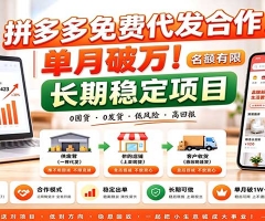拼多多免费代发合作｜单月破万！长期稳定项目，名额有限