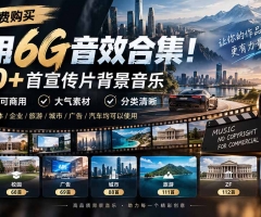 某宝付费购买，常用6G音效合集！970+首宣传片背景音乐，无版权可商用大气素材，分类清晰