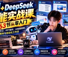 AI+DeepSeek全能实战课：63节从零入门，掌握智能办公、PPT制作、AI绘图视频、智能体与自动化工作流