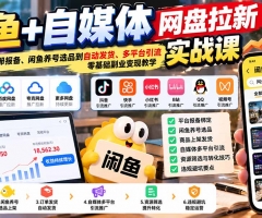 闲鱼+自媒体网盘拉新实战课：从平台注册报备、闲鱼养号选品到自动发货、多平台引流，零基础副业变现教学