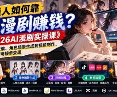 普通人如何靠AI漫剧赚钱？《2026AI漫剧实操课》从小说改编、角色场景生成到视频制作、账号运营与接单变现