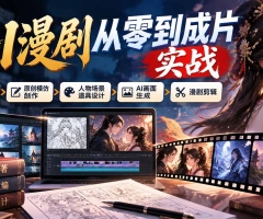 AI漫剧从零到成片实战：小说改编剧本、原创模仿创作、人物场景道具设计、AI画面生成与漫剧剪辑