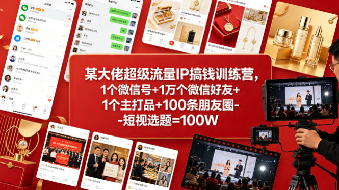 某大佬超级流量IP搞钱训练营，1个微信号+1万个微信好友+1个主打品+100条朋友圈-短视选题=100W-1.jpg