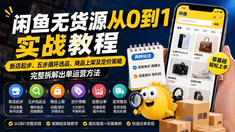 闲鱼无货源从0到1实战教程——新店起步、五步循环选品、商品上架及定价策略，完整拆解出单运营方法-1.jpg
