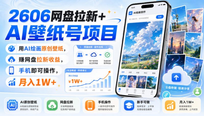 2606网盘拉新+AI壁纸号项目，用AI绘画原创壁纸，賺网盘拉新收益，手机即可操作，月入1W+-1.jpg