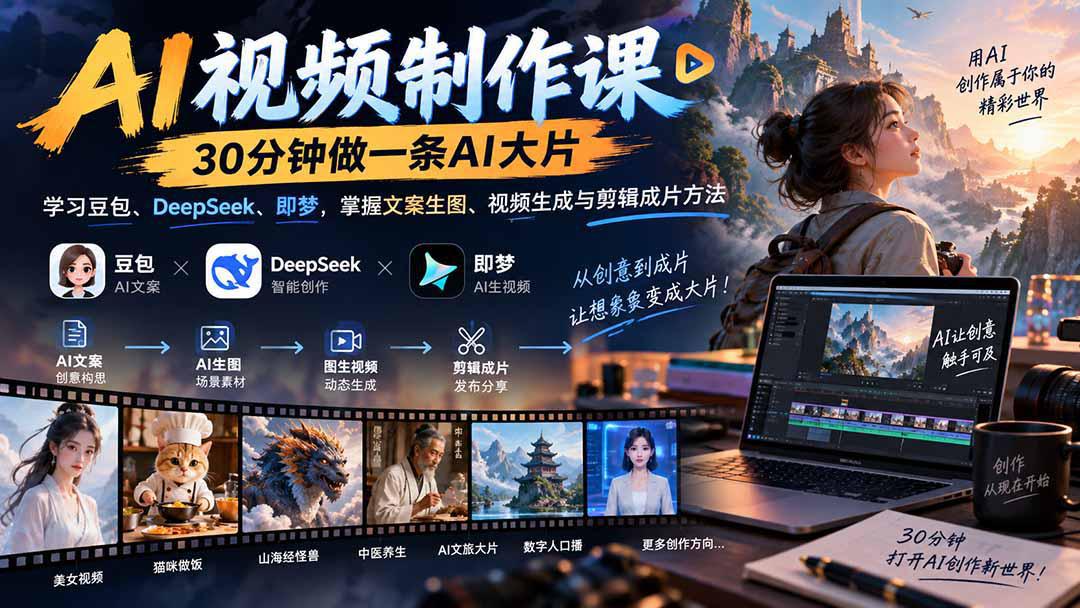 AI视频制作课-30分钟做一条AI大片：学习豆包、DeepSeek、即梦，掌握文案生图、视频生成与剪辑成片方法-1.jpeg