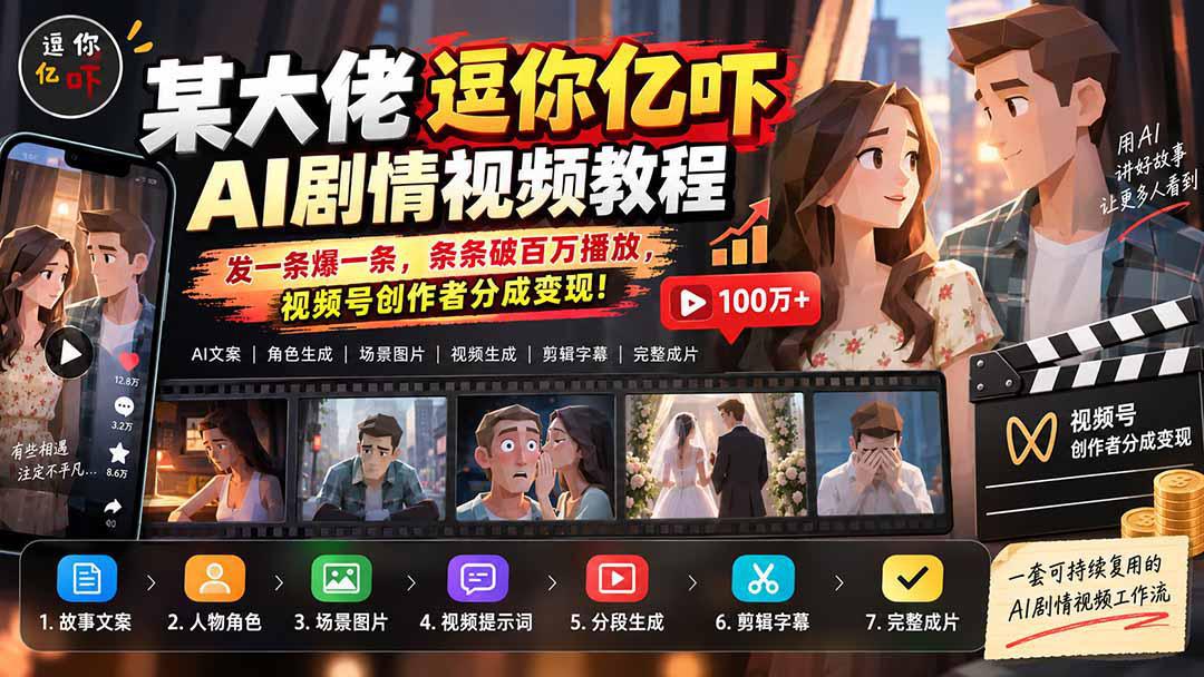 某大佬逗你亿吓AI低模剧情视频制作教程：发一条爆一条，条条破百万播放，利用视频号创作者分成变现!-2.jpeg