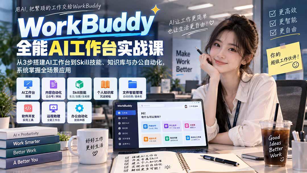 WorkBuddy全能AI工作台实战课：从3步搭建AI工作台到Skill技能、知识库与办公自动化，系统掌握全场景应用-1.jpeg
