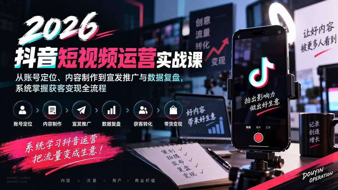 2026抖音短视频运营实战课：从账号定位、内容制作到宣发推广与数据复盘，系统掌握获客变现全流程-1.jpeg