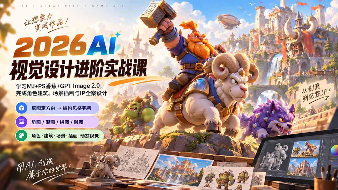 2026AI视觉设计进阶实战课-更新：学习MJ+PS香蕉+GPT Image 2.0，完成角色建筑、场景插画与IP全案设计-1.jpeg