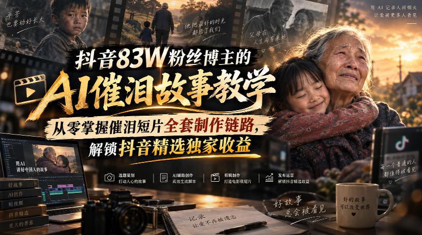 抖音83W粉丝博主的AI催泪故事教学，从零掌握催泪短片全套制作链路，解锁抖音精选独家收益-1.jpeg