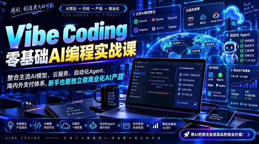 Vibe Coding零基础AI编程实战课-无水印，整合主流AI模型、云服务、自动化Agent、海内外支付体系，新手也能独立做商业化AI产品-1.jpeg