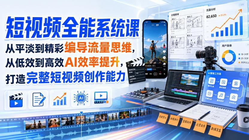 短视频全能系统课，从平淡到精彩编导流量思维，从低效到高效AI效率提升，打造完整短视频创作能力(完整版)-1.jpeg