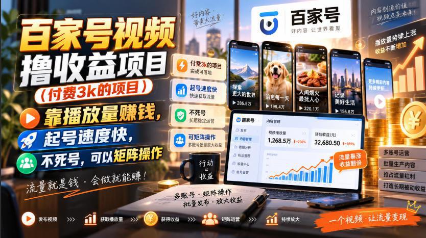 百家号视频撸收益项目(付费3k的项目)，靠播放量賺钱，起号速度快，不死号，可以矩阵操作-1.jpeg