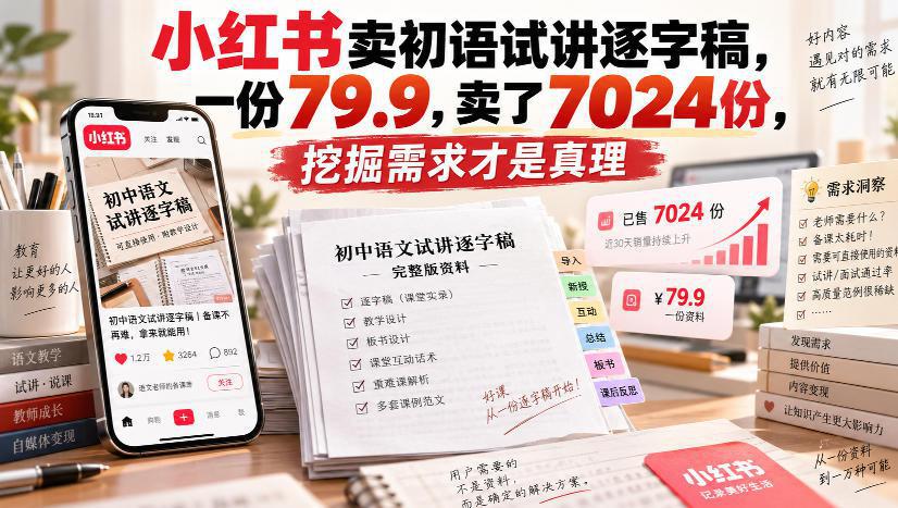 小红书卖初语试讲逐字稿，一份79.9，卖了7024份，挖掘需求才是真理-1.jpeg