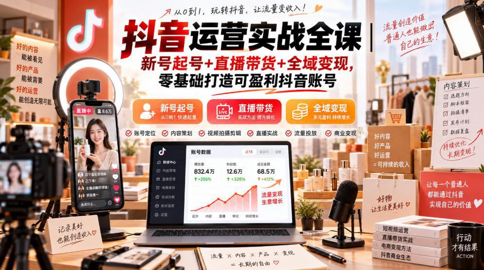 抖音运营实战全课｜新号起号+直播带货+全域变现，零基础打造可盈利抖音账号-1.jpeg