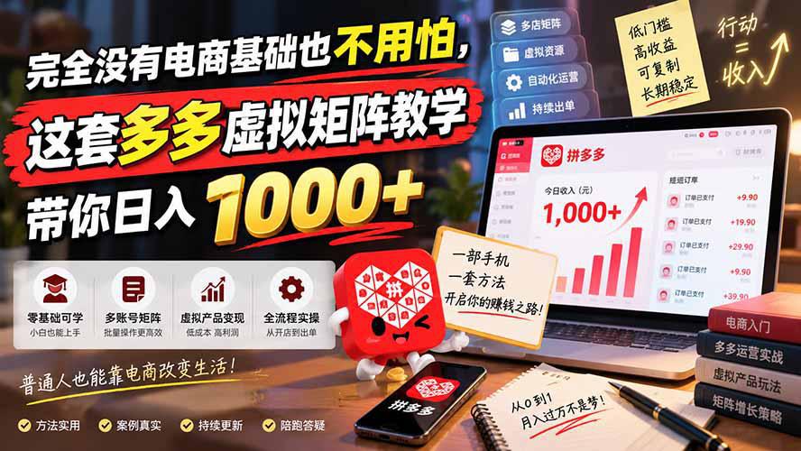 完全没有电商基础也不用怕，这套多多虚拟矩阵教学带你日入 1000+-1.jpeg