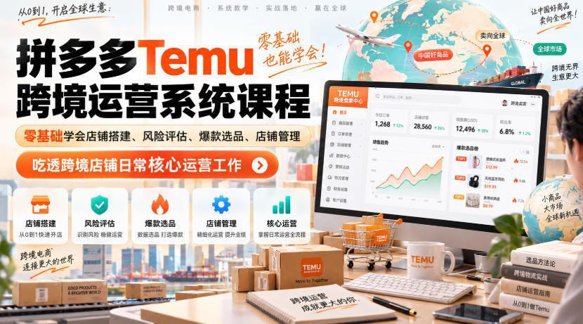 Temu跨境拼多多运营系统课程，零基础学会店铺搭建、风险评估、爆款选品、店铺管理，吃透跨境店铺日常核心运营工作-1.jpeg