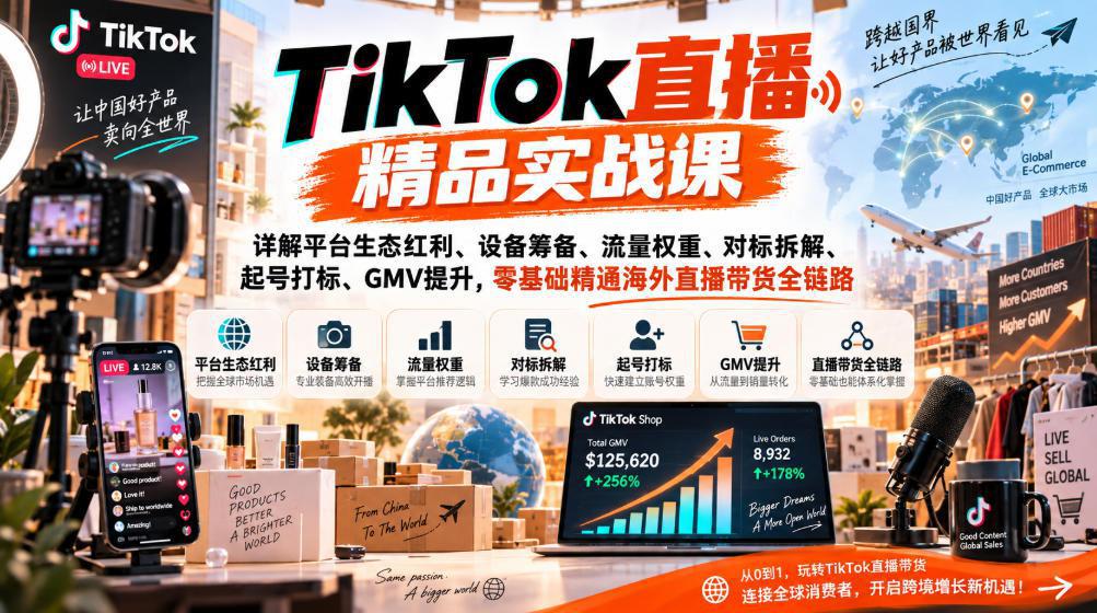 TikTok直播精品实战课，详解平台生态红利、设备筹备、流量权重、对标拆解、起号打标、GMV提升，零基础精通海外直播带货全链路-1.jpeg