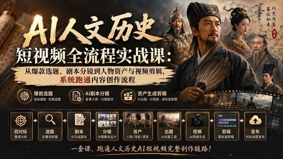 AI人文历史短视频全流程实战课-更新：从爆款选题、剧本分镜到人物资产与视频剪辑，系统跑通内容创作流程-1.jpeg