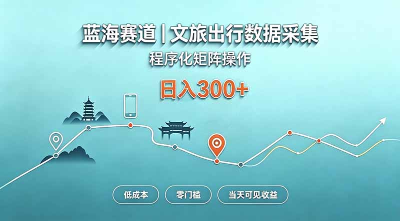 蓝海赛道 文旅出行数据采集 程序化矩阵操作 低成本 零门槛 当天可见收益 日入300+-1.jpeg