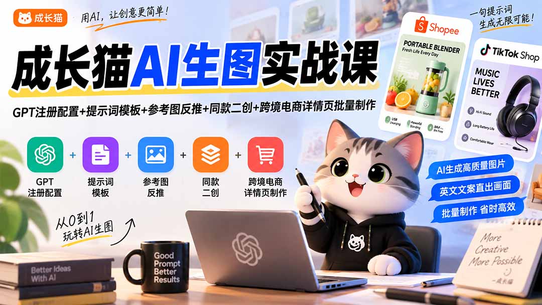 成长猫AI生图实战课｜GPT注册配置+提示词模板+参考图反推+同款二创+跨境电商详情页批量制作-1.jpeg