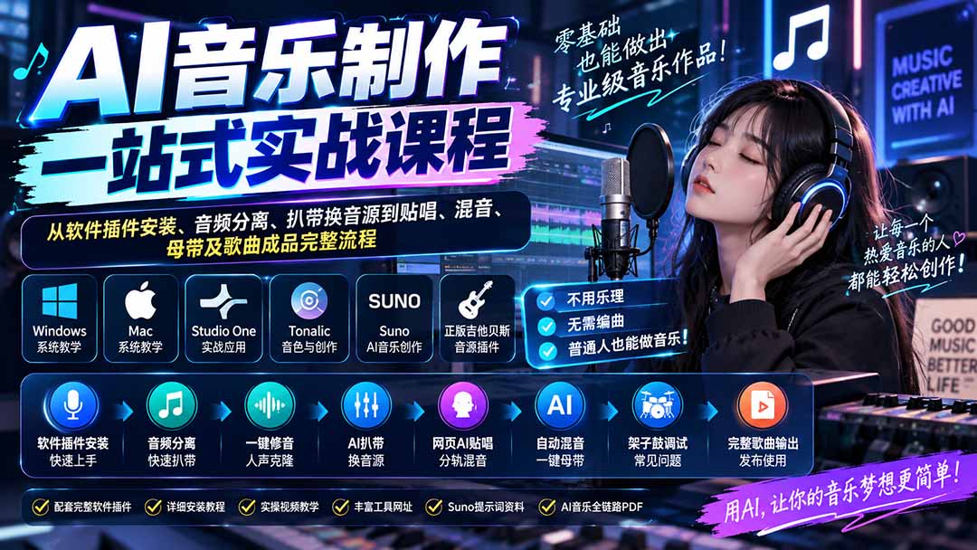 AI音乐制作一站式实战课程：从软件插件安装、音频分离、扒带换音源到贴唱、混音、母带及歌曲成品完整流程-1.jpeg