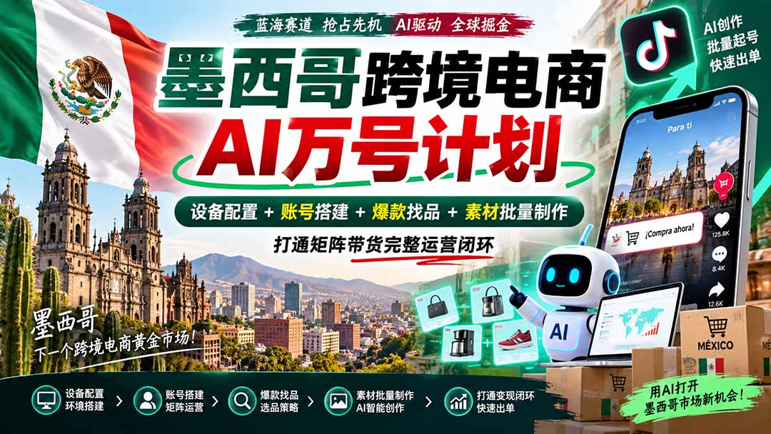 墨西哥AI跨境电商万号计划｜设备配置+账号搭建+爆款找品+素材批量制作，打通矩阵带货完整运营闭环-1.jpeg