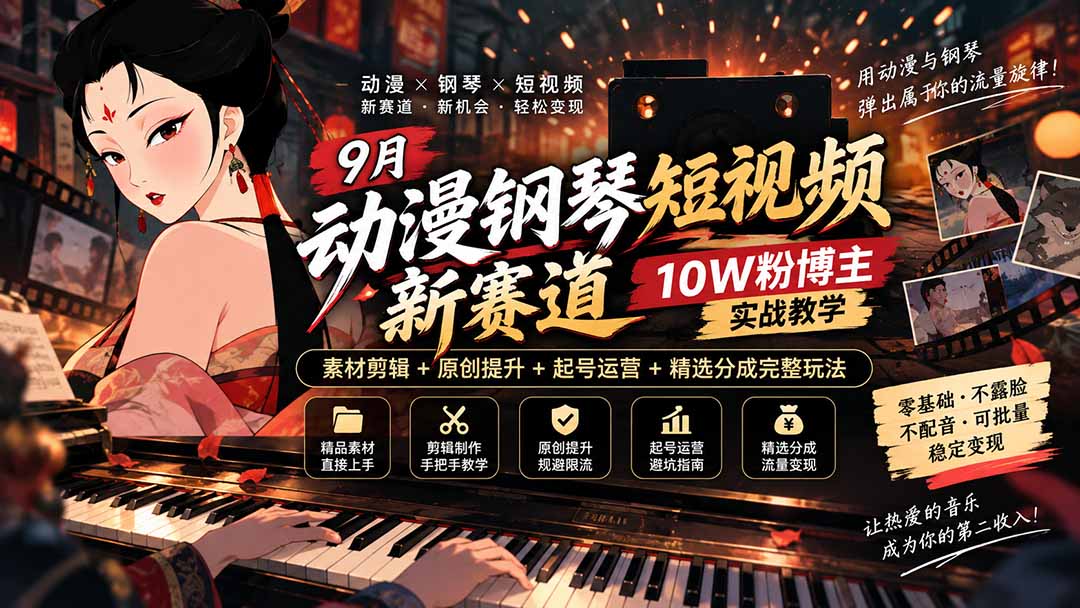 9月动漫钢琴短视频新赛道｜10W粉博主实战教学，素材剪辑+原创提升+起号运营+精选分成完整玩法-1.jpeg