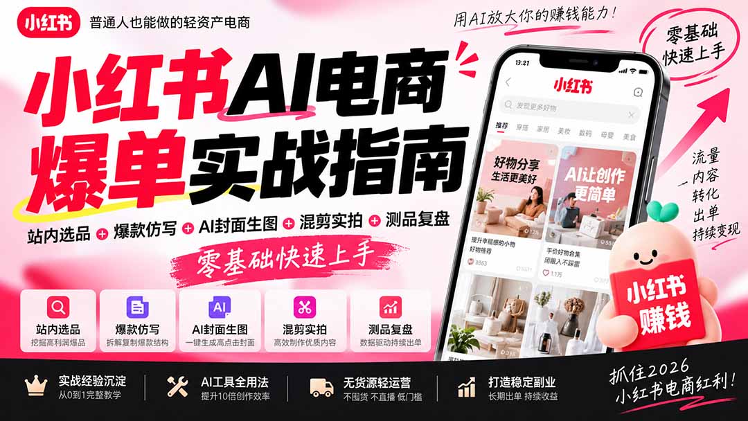 2026小红书AI电商爆单实战指南：站内选品+爆款仿写+AI封面生图+混剪实拍+测品复盘，零基础快速上手-1.jpeg