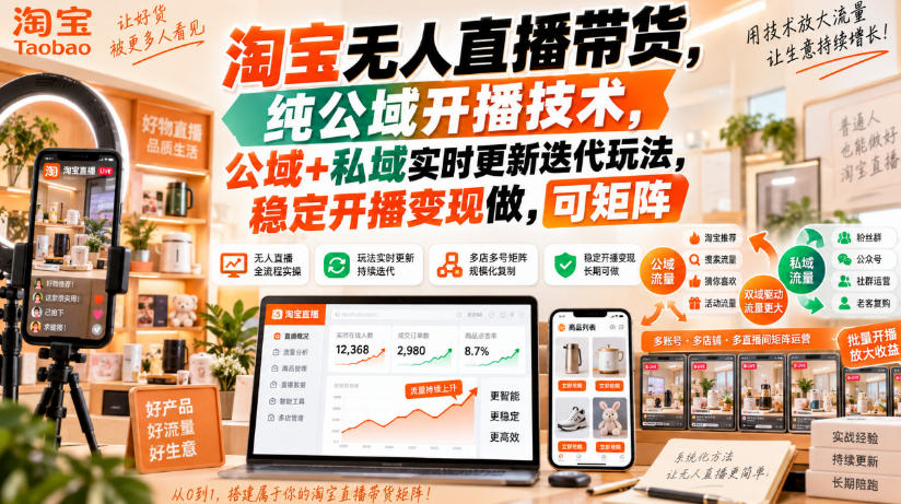 淘宝无人直播带货，纯公域开播技术，公域+私域实时更新迭代玩法，稳定开播变现做，可矩阵【揭秘】-1.jpeg