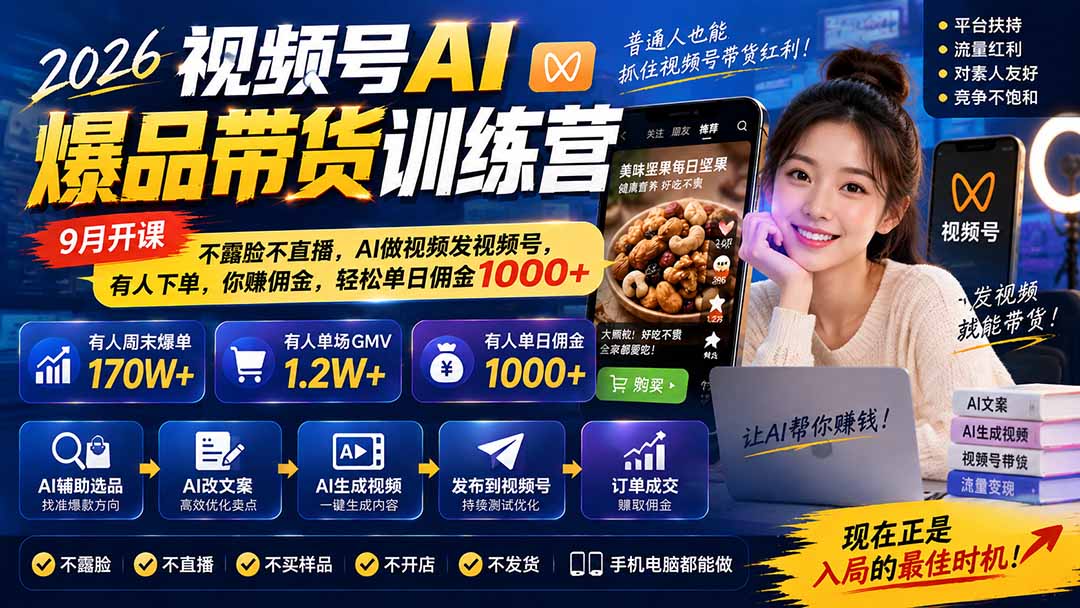 2026视频号AI爆品带货训练营-9月开课｜不露脸不直播，AI做视频发视频号，有人下单，你赚佣金，轻松单日佣金1000+-1.jpeg
