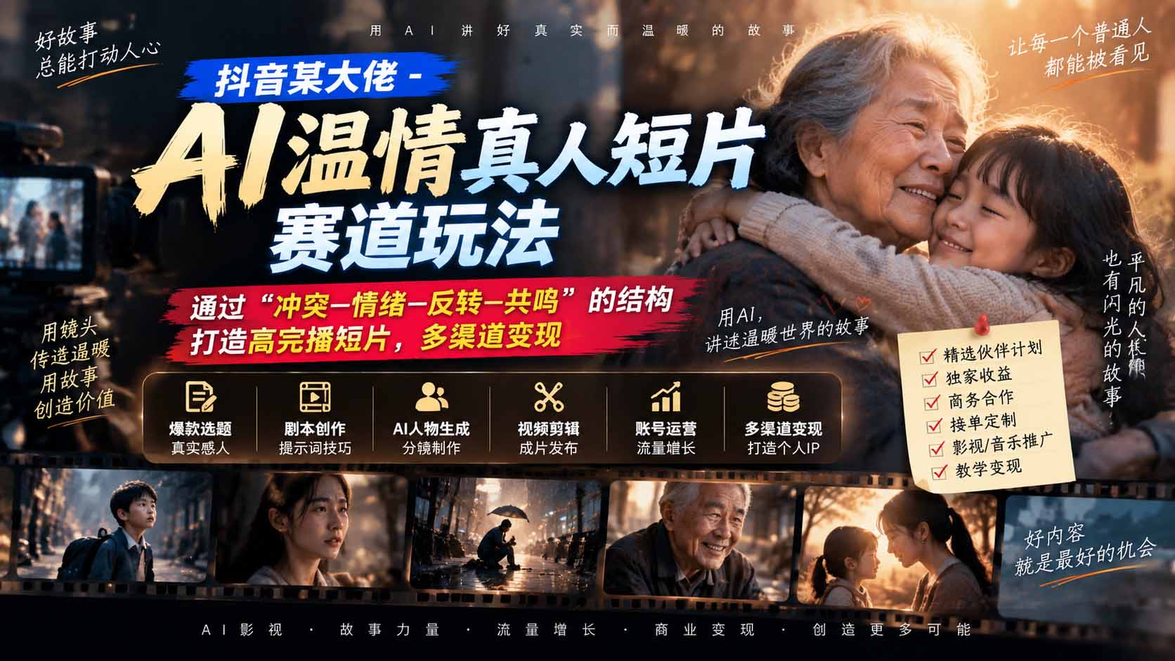 抖音某大佬-AI温情真人短片赛道玩法：通过“冲突—情绪—反转—共鸣”的结构打造高完播短片，多渠道变现-1.jpeg