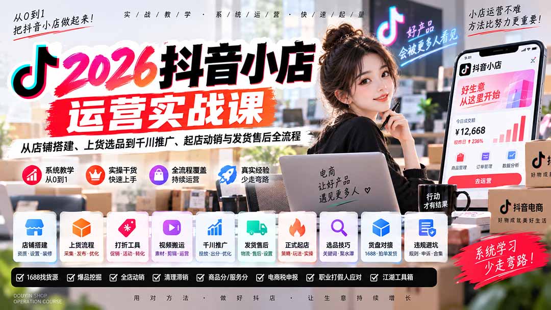 2026抖音小店运营实战课｜从店铺搭建、上货选品到千川推广、起店动销与发货售后全流程-1.jpeg