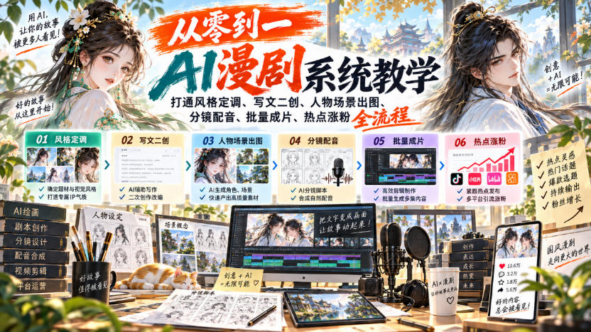 从零到一AI漫剧系统教学，打通风格定调、写文二创、人物场景出图、分镜配音、批量成片、热点涨粉全流程-1.jpeg