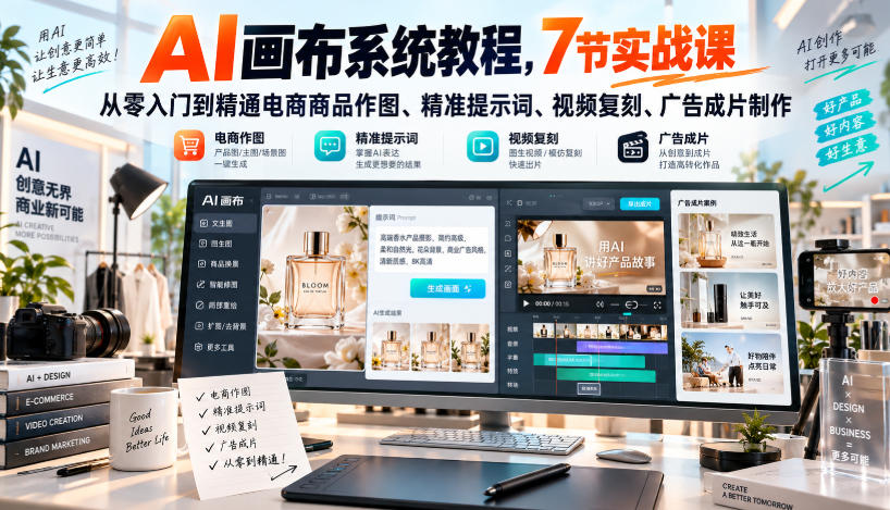 AI画布系统教程，7节实战课从零入门到精通电商商品作图、精准提示词、视频复刻、广告成片制作-1.jpeg