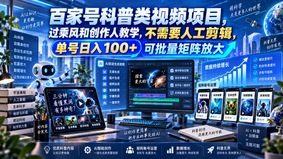 百家号科普类视频项目，过乘风和创作人教学，不需要人工剪辑，单号日入100+可批量矩阵放大-1.jpeg