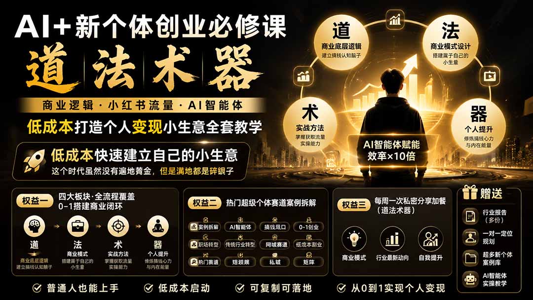 AI+新个体创业必修课-更新0922｜道法术器｜商业逻辑·小红书流量·AI智能体｜低成本打造个人变现小生意全套教学-1.jpeg