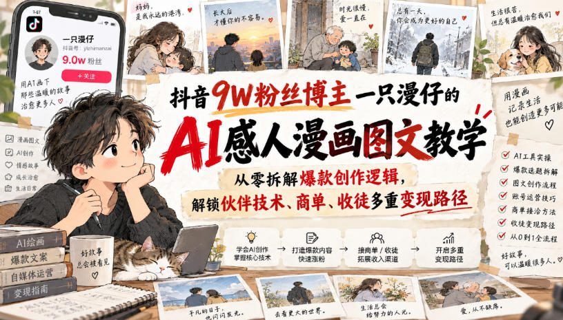 抖音9W粉丝博主一只漫仔的AI感人漫画图文教学，从零拆解爆款创作逻辑，解锁伙伴技术、商单、收徒多重变现路径-1.jpeg