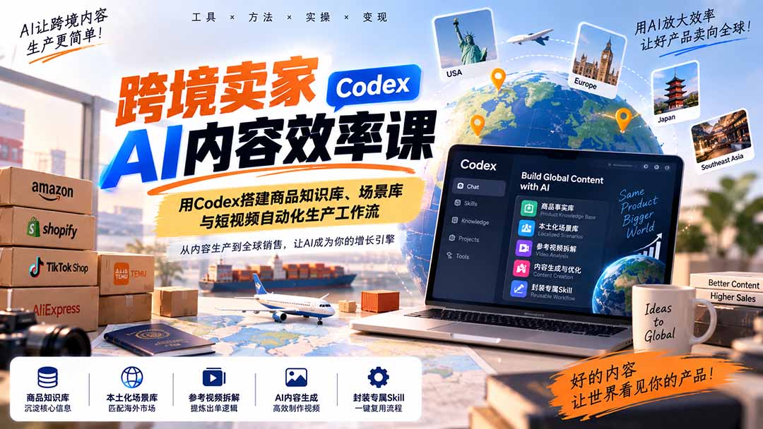跨境卖家AI内容效率课：用Codex搭建商品知识库、场景库与短视频自动化生产工作流-1.jpeg