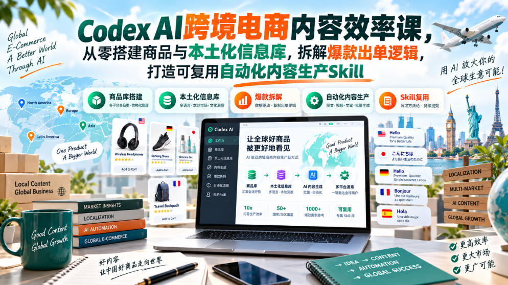 Codex AI跨境电商内容效率课，从零搭建商品与本土化信息库，拆解爆款出单逻辑，打造可复用自动化内容生产Skill-1.jpeg